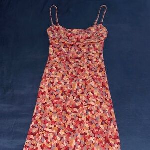 BCBGMaxAzria Red and Pink Patterned Midi Dress